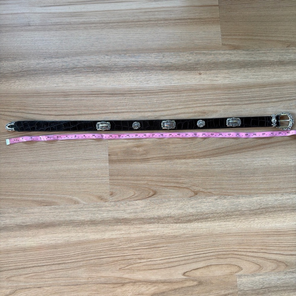 Black Croc-Embossed Western Belt with Silver Accents